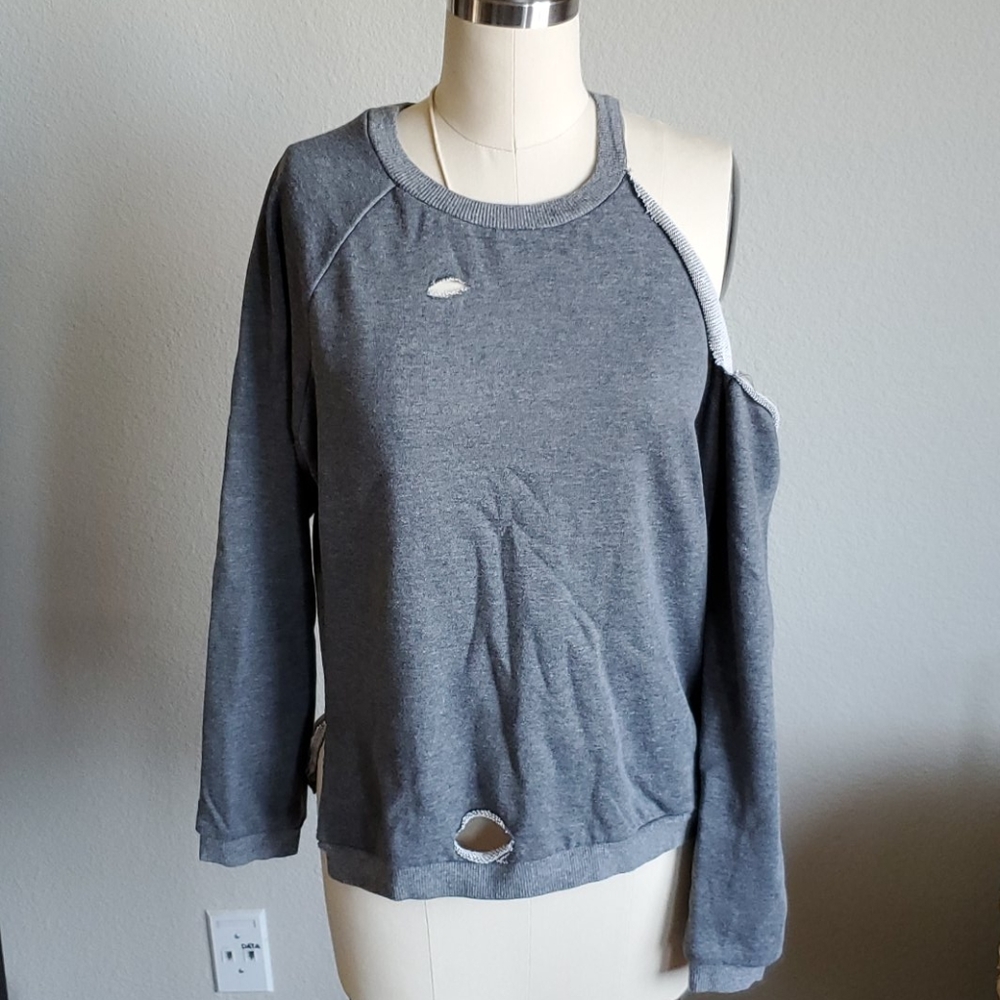 TOV Holy One Shoulder Distressed Sweatshirt